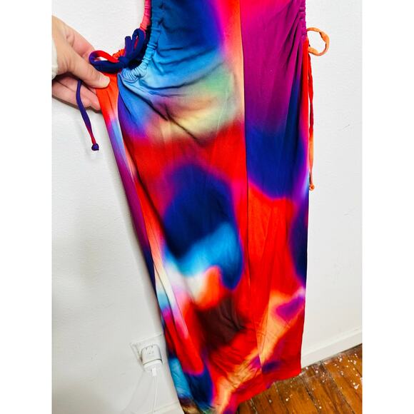 REBECCA VALLANCE Red White Side Waist Cutouts  Del Prado Midi Dress size 8 - Picture 9 of 16